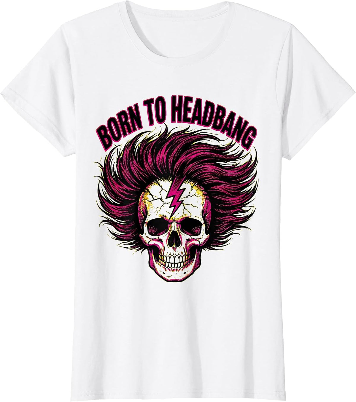 Born to Headbang Metal Band Graphic Design T-Shirt - White