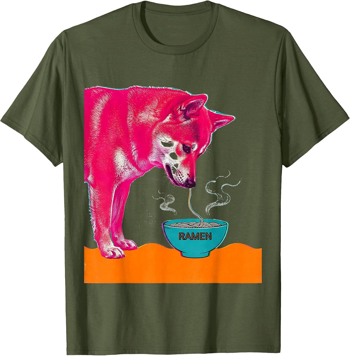 Ramen Kawaii Shiba Anime Japanese Animal Food Lover Gift T-Shirt - Olive Green
