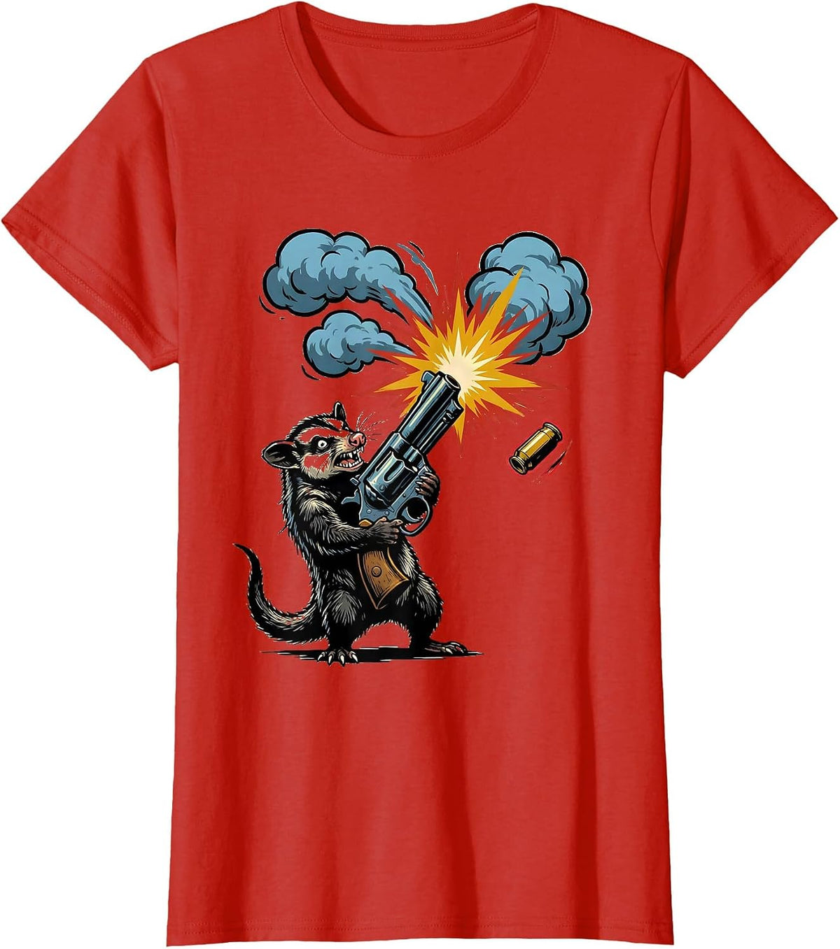 Women's Furious Opossum Gun Meme Humor Novelty T-Shirt - Red