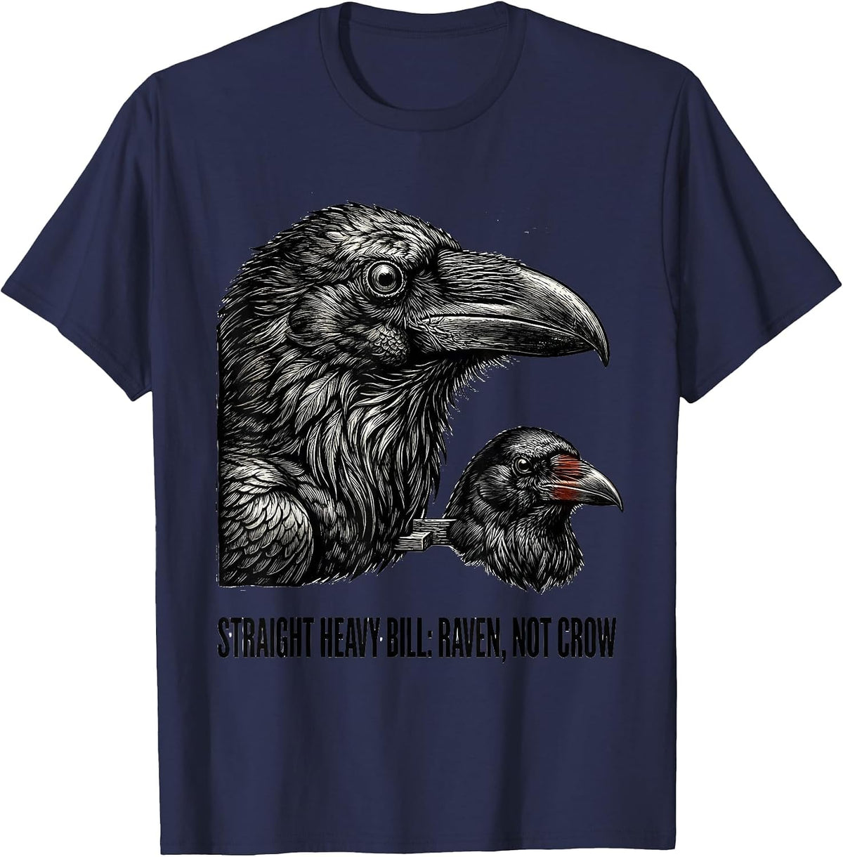 Straight Heavy Bill Raven Not Crow Vintage Bird Lover Humor T-Shirt - Navy Blue