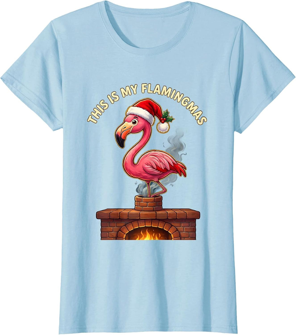This Is My Flamingmas Pink Flamingo Santa Hat Christmas T-Shirt - Baby Blue