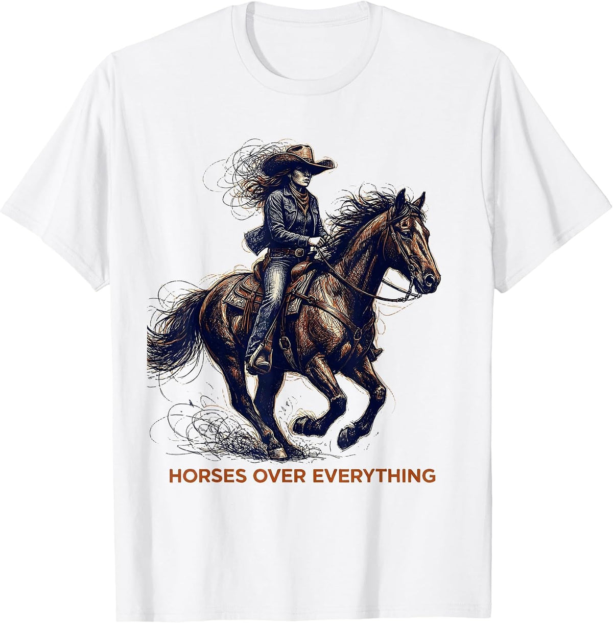 Men's Horses Over Everything Cowgirl Design T-Shirt - White
