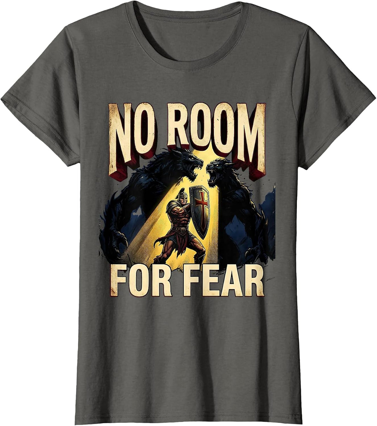 Women's No Room For Fear Faith Over Fear Graphic Design T-Shirt - Asphalt Grey