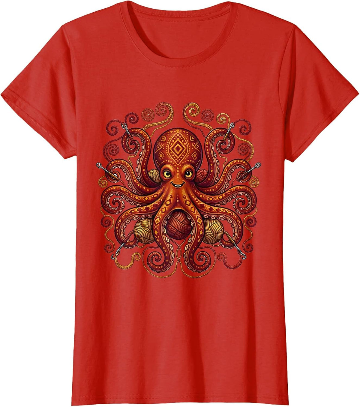 Octopus Knitting With All Eight Tentacles T-Shirt - Red