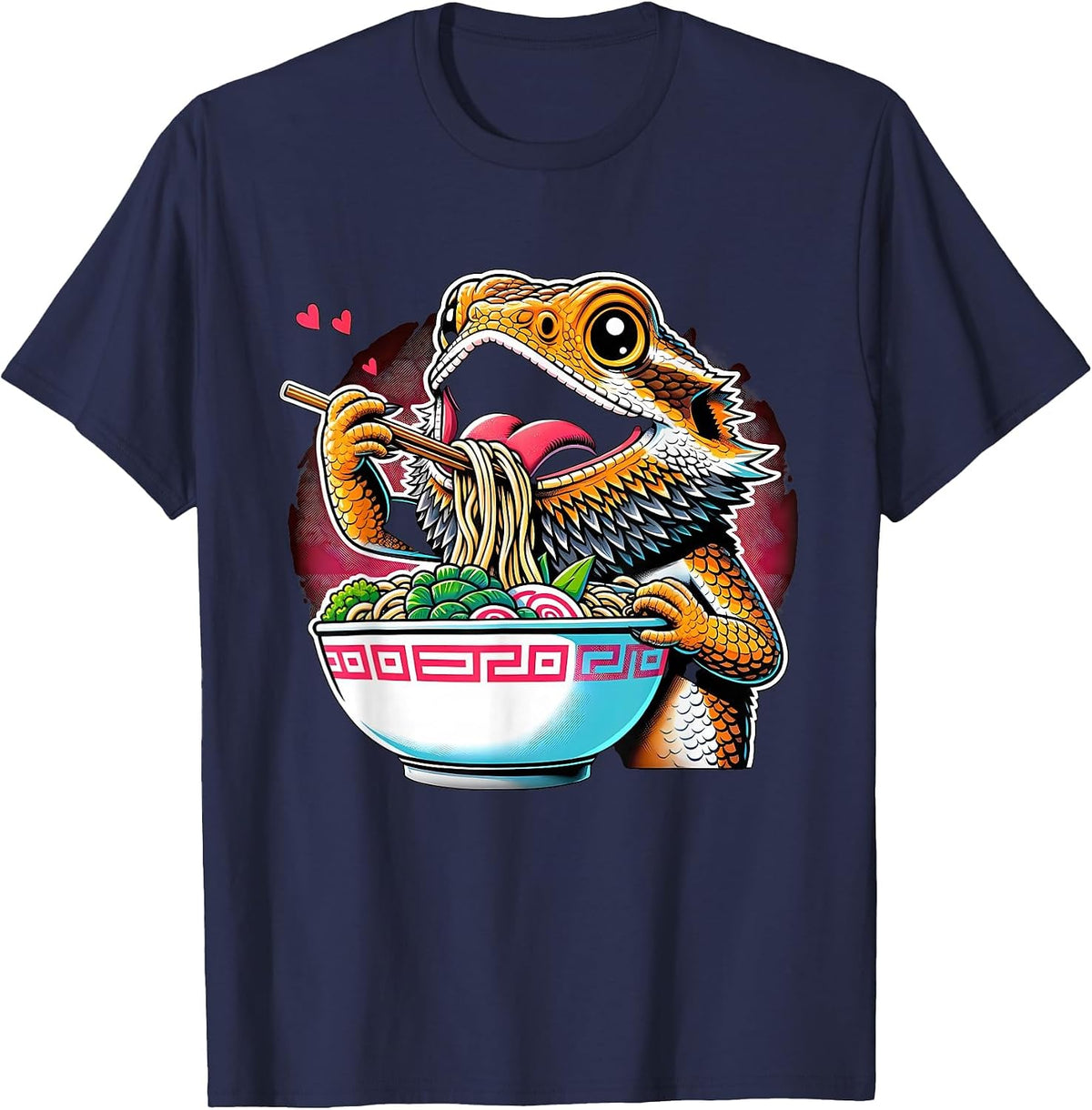 Kawaii Anime Bearded Dragon Ramen T-Shirt - Navy Blue