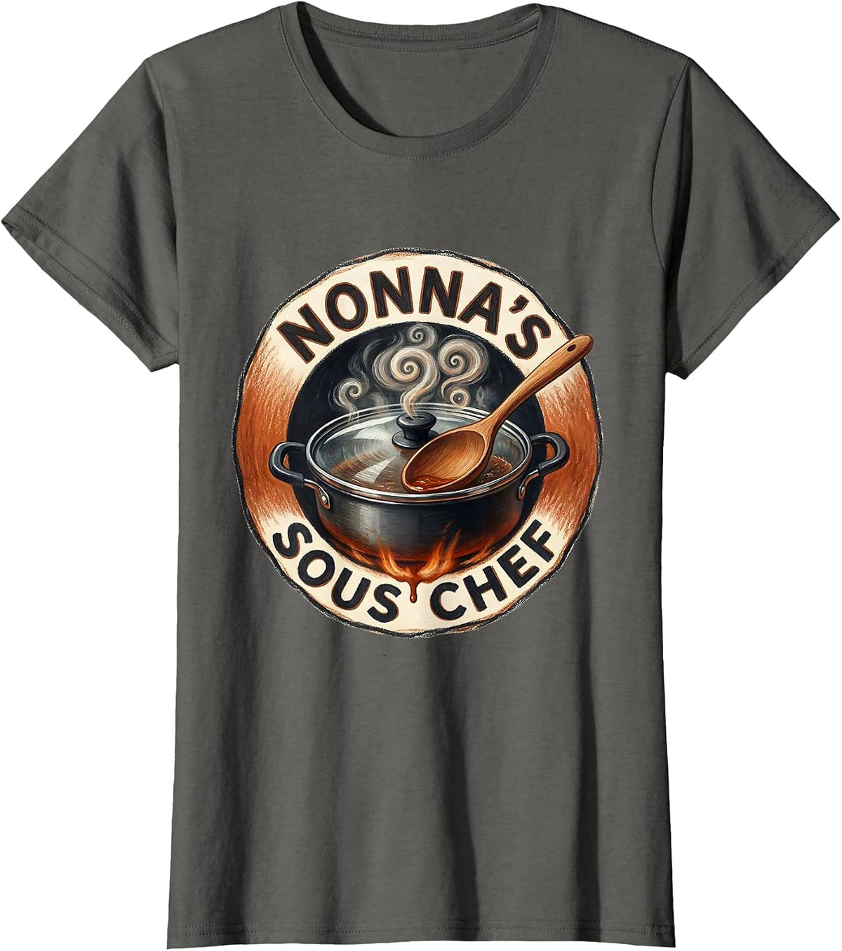 Women's Nonna's Sous Chef Funny Italian-American Heritage Food Humor T-Shirt - Asphalt Grey