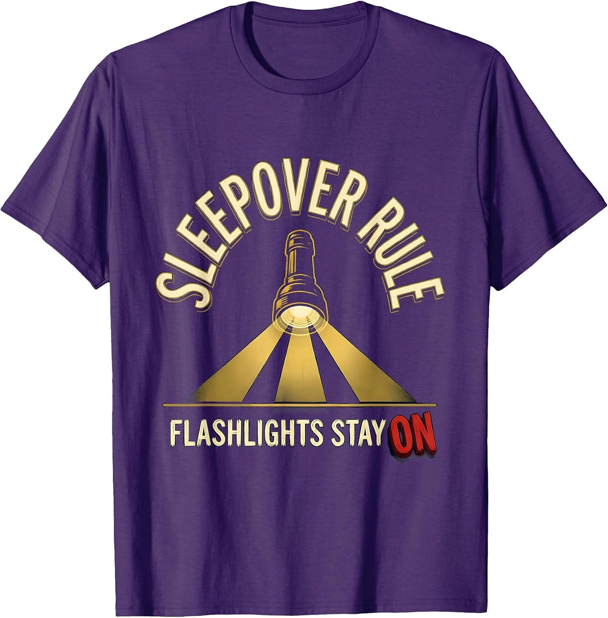 Men's Sleepover Rule Flashlights Stay On Funny Slumber Party Squad T-Shirt - Purple