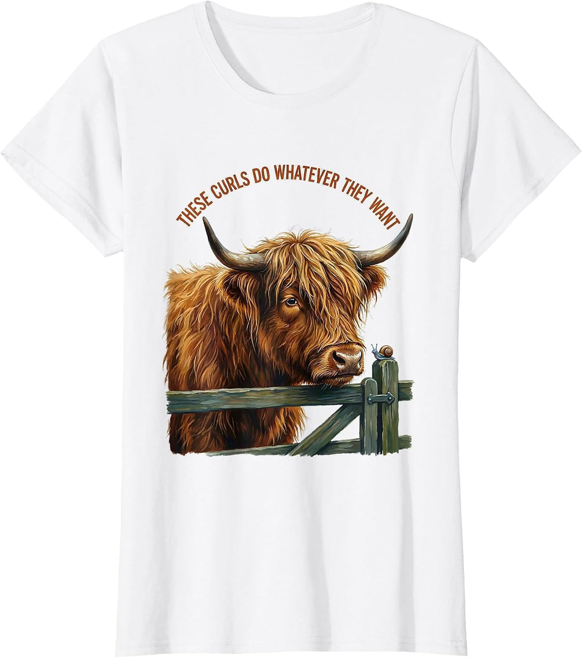 Women's These Curls Do Whatever They Want Cute Highland Cow Scottish T-Shirt - White