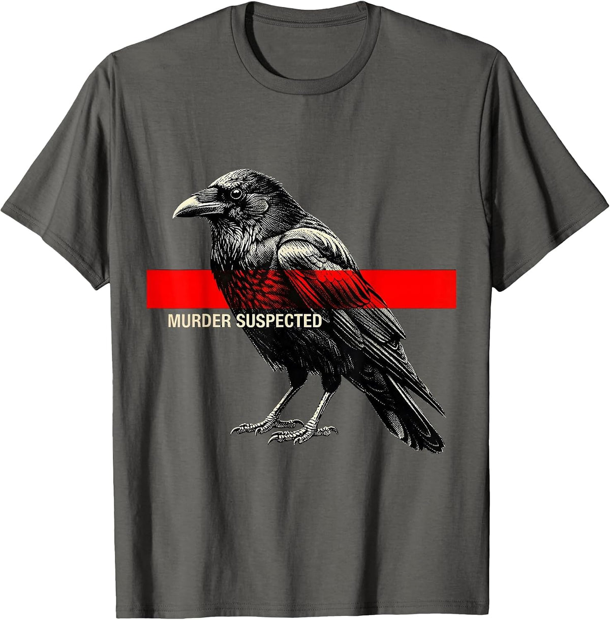 Murder Suspected Dark Humor Crow Raven Bird Lover Gothic T-Shirt - Asphalt Grey