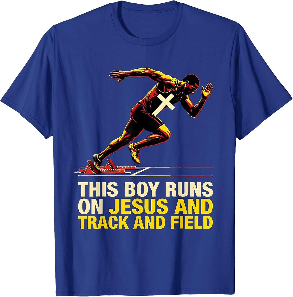 This Boy Runs On Jesus And Track And Field Christian Gift T-Shirt - Royal Blue