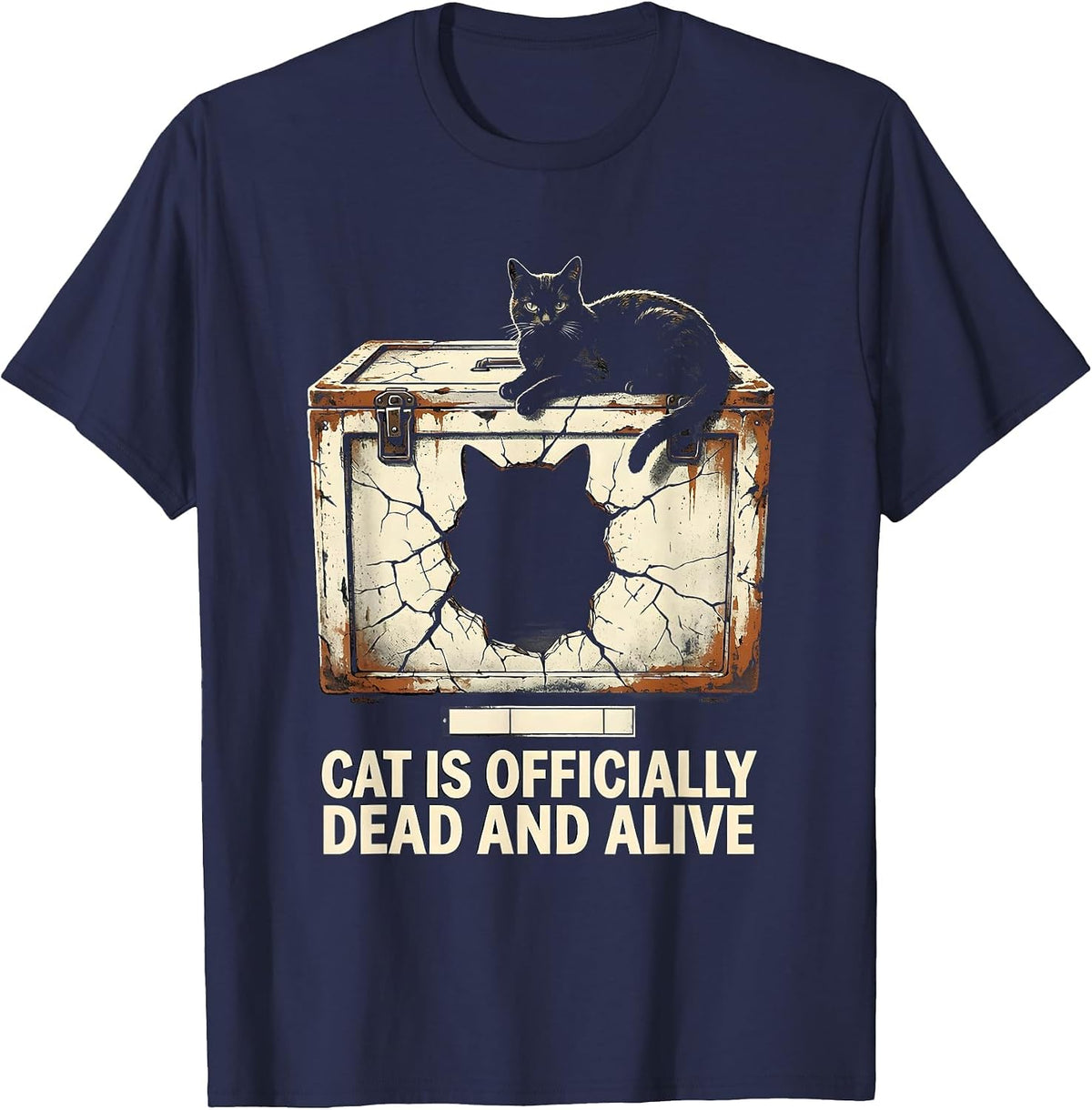 Cat Is Officially Dead And Alive Distressed Quantum Physics T-Shirt - Navy Blue