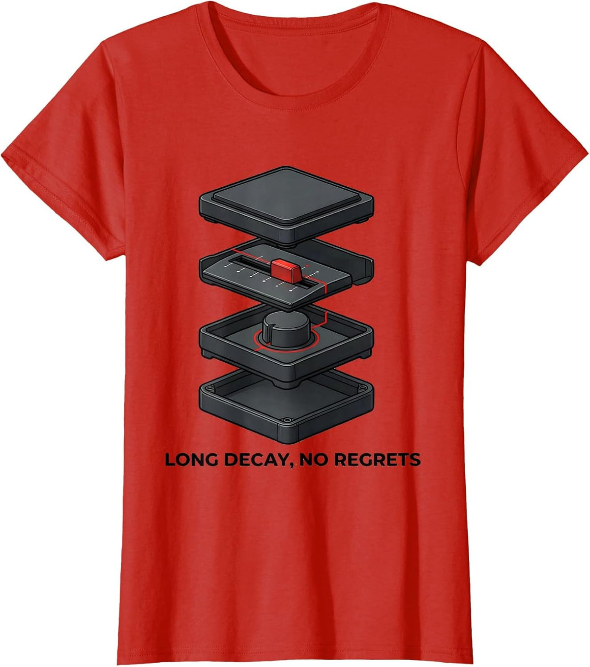 Women's Long Decay No Regrets Retro DJ Gift Electronic Music Lover T-Shirt - Red