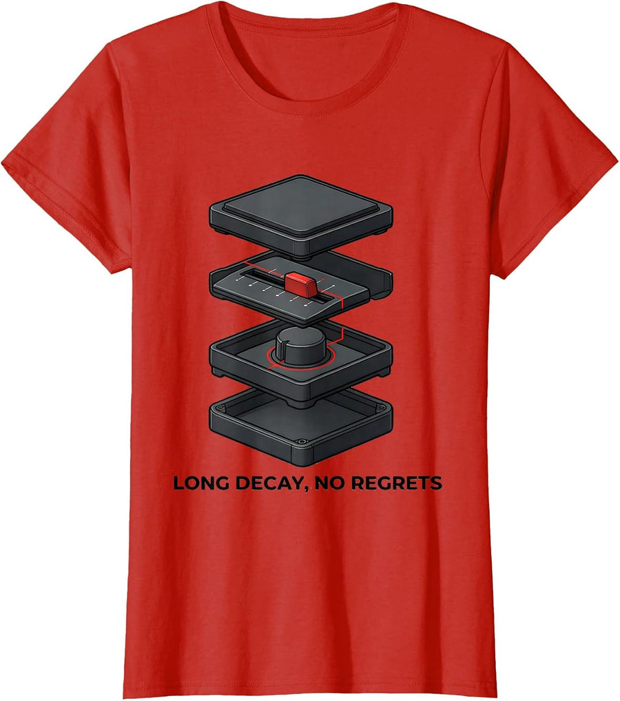 Women's Long Decay No Regrets Retro DJ Gift Electronic Music Lover T-Shirt - Red