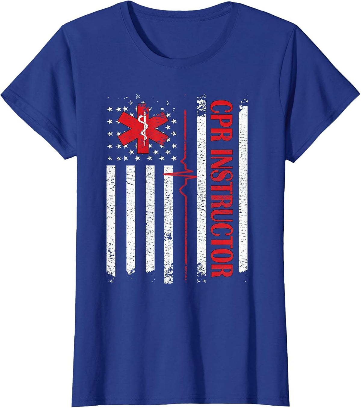 CPR Instructor American Flag EMS First Aid AED Certified CPR T-Shirt - Royal Blue