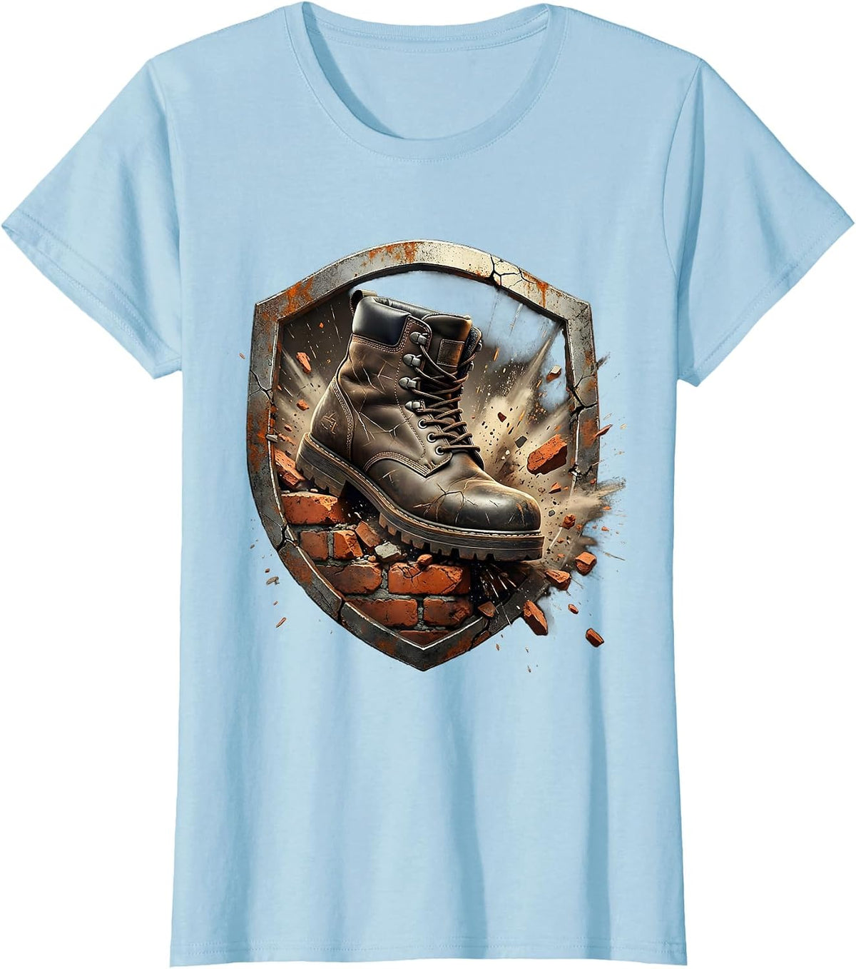 Steel-Toed Boot Crushing Brick Graphic Tee T-Shirt - Baby Blue