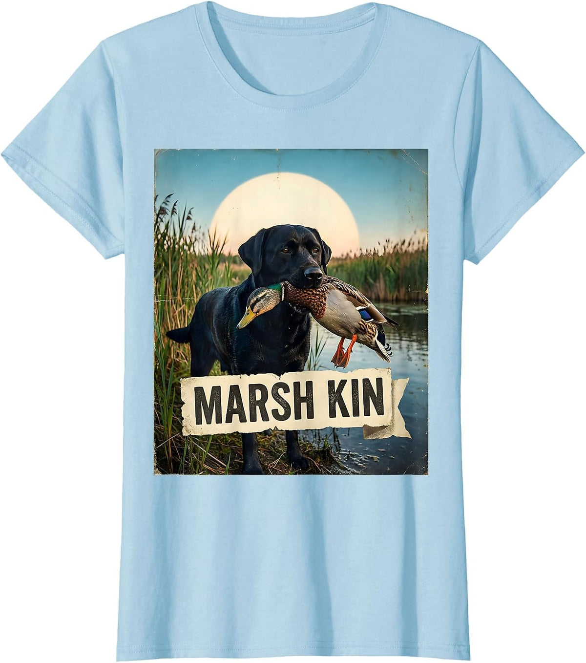 Marsh Kin Vintage Local Boy Black Lab Duck Hunting Youth T-Shirt - Baby Blue
