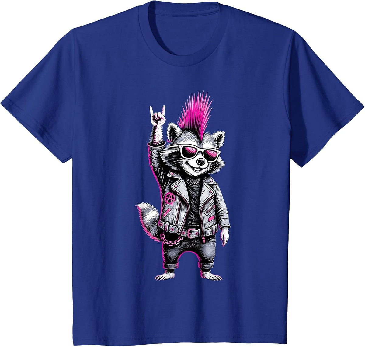 Retro Punk Rock Music Men Women Kids Funny Raccoon T-Shirt - Royal Blue