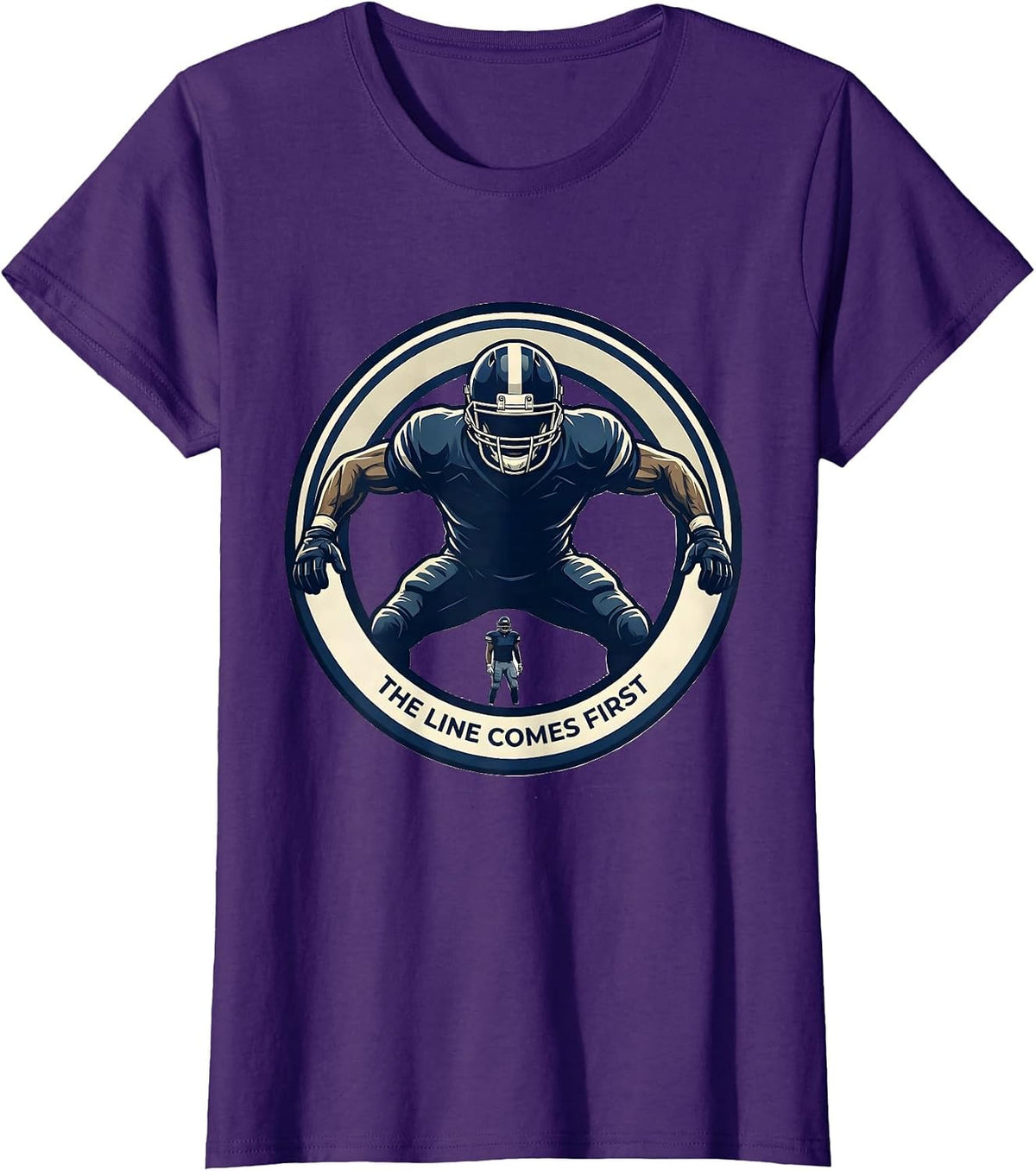 Women's The Line Comes First Funny Football Lineman Hero Humor T-Shirt - Purple