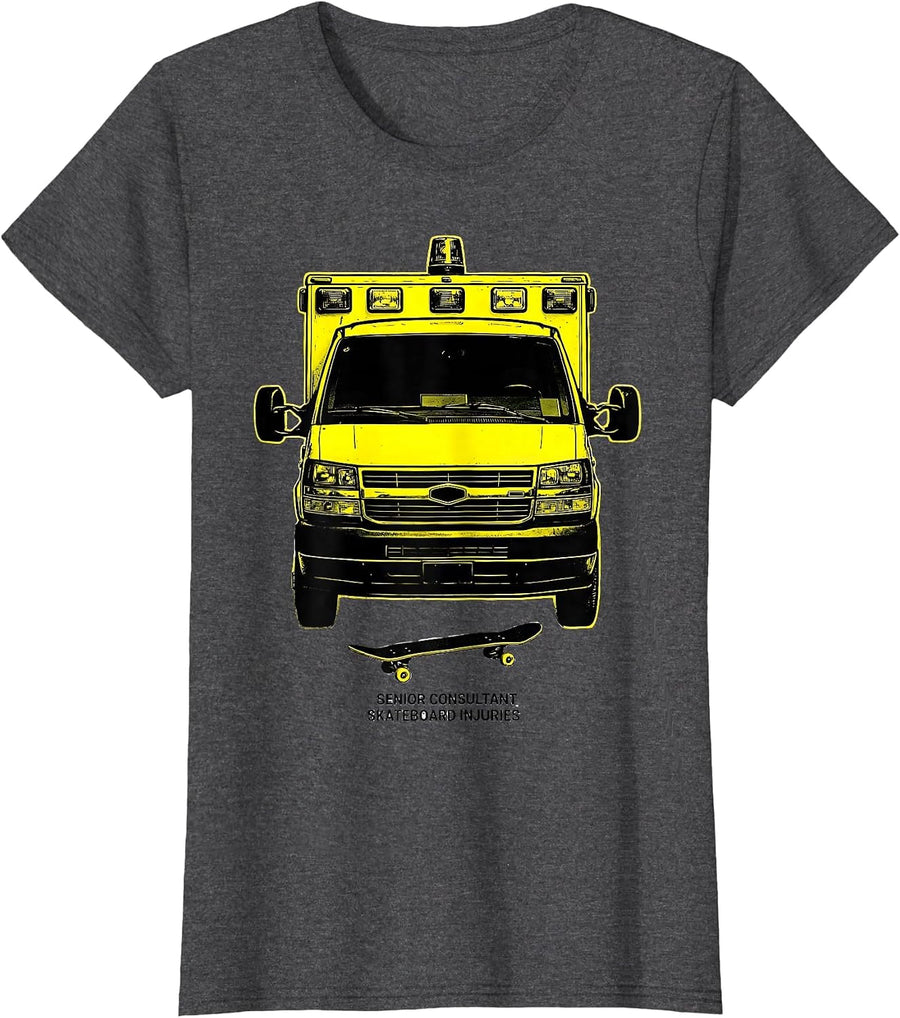 Women's Senior Consultant, Skateboard Injuries Funny EMT EMS T-Shirt - Dark Heather Grey