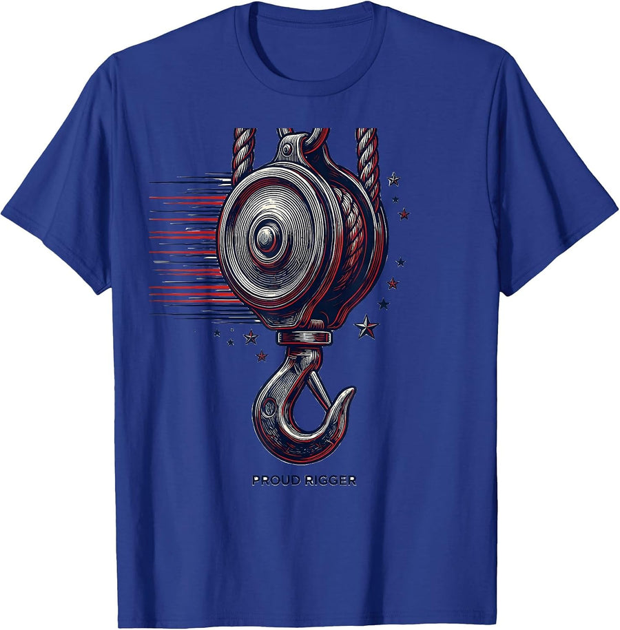 Proud Rigger Line Art Patriotic Occupation Pride T-Shirt - Royal Blue