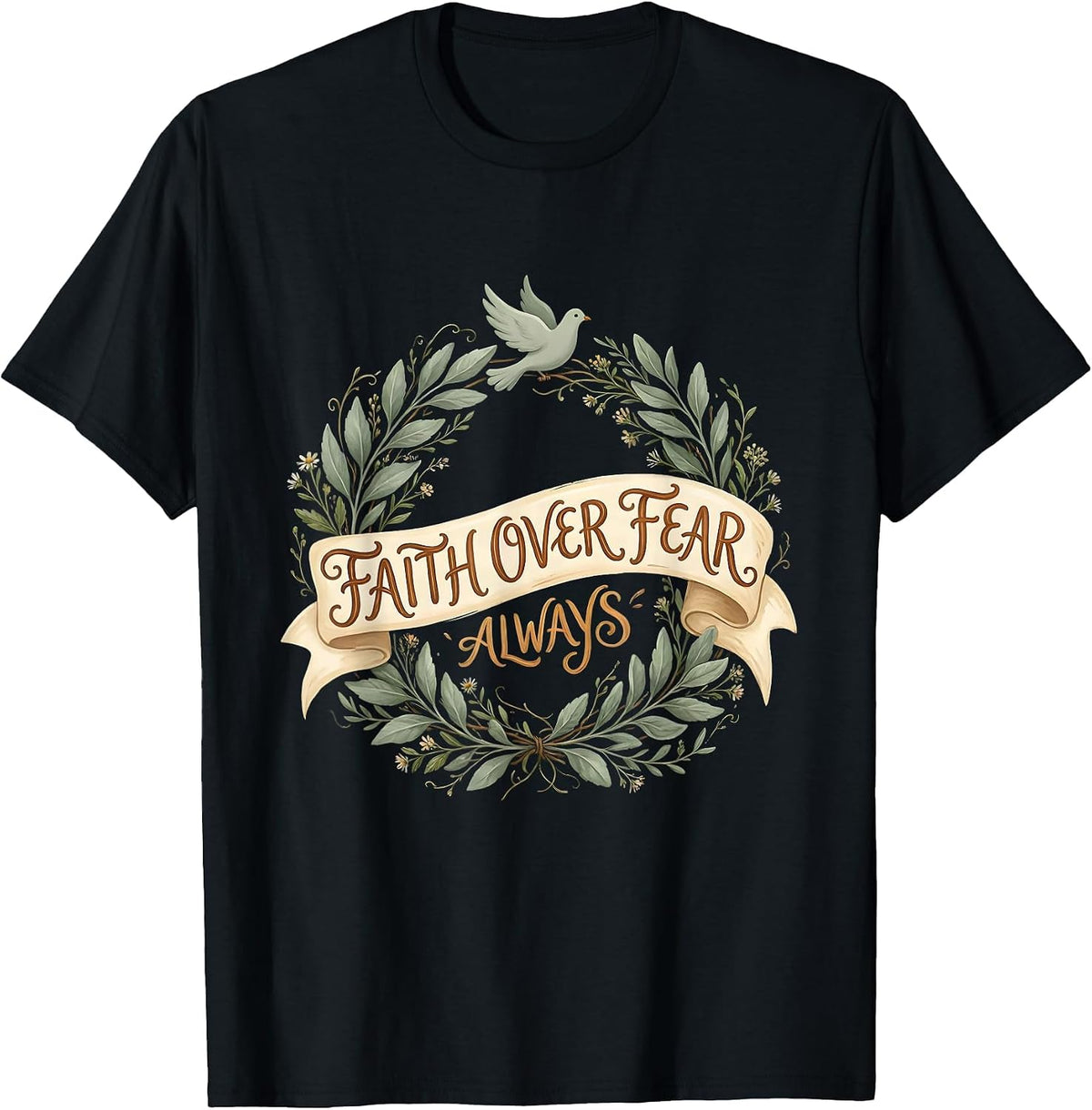 Men's Faith Over Fear Always Inspirational Design T-Shirt - Black
