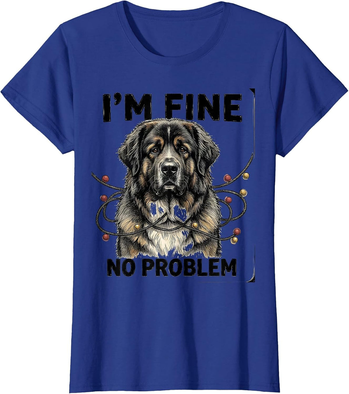 Women's I'm Fine No Problem Great Pyrenees Christmas Hand-Sketched T-Shirt - Royal Blue
