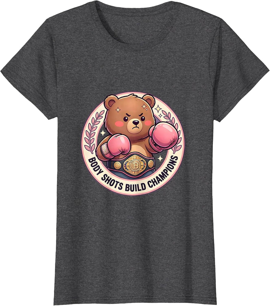 Women's Body Shots Build Champions Boxing Design T-Shirt - Dark Heather Grey