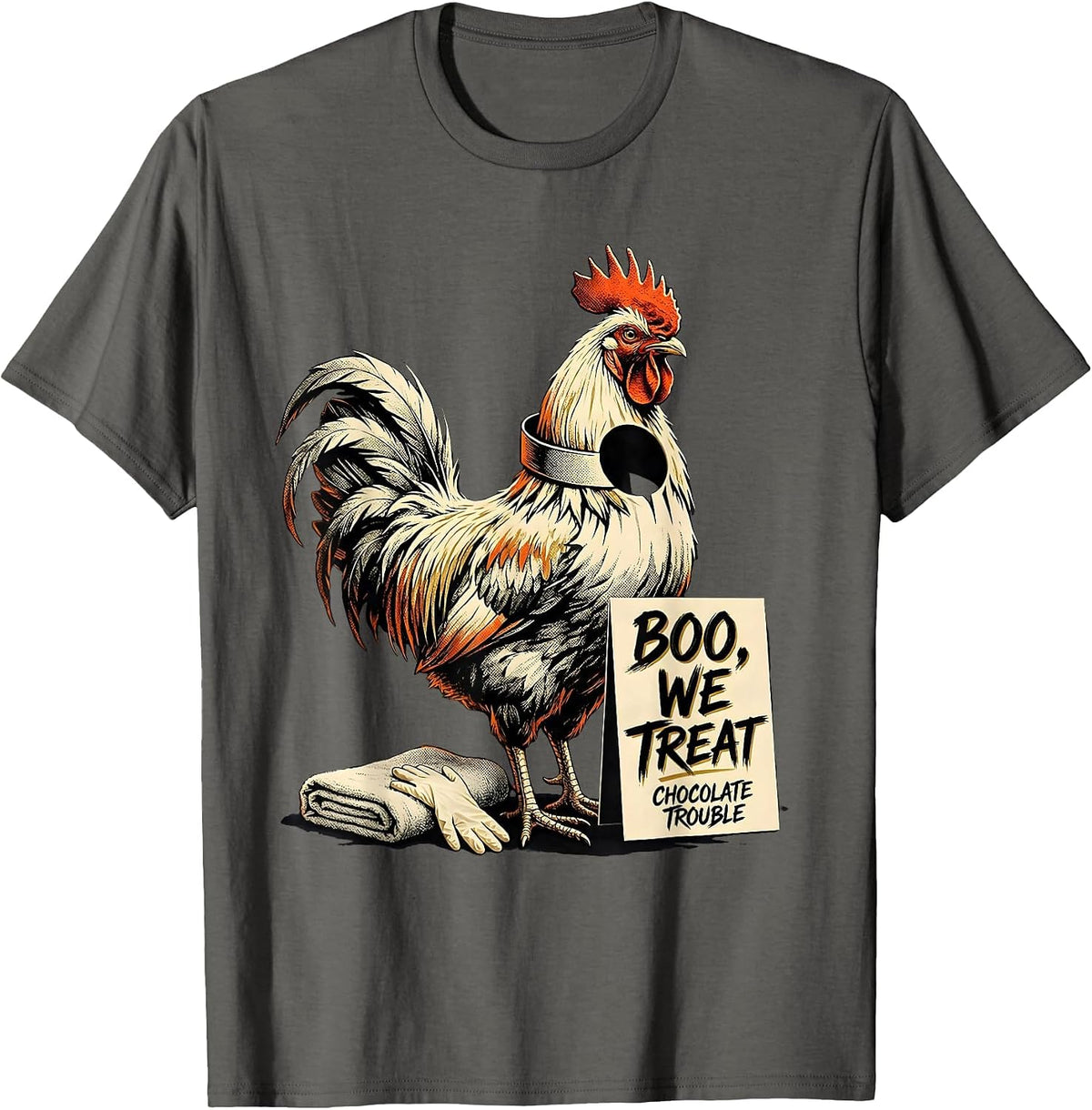 Men's Boo, We Treat Chocolate Trouble Funny Vet Tech Halloween T-Shirt - Asphalt Grey