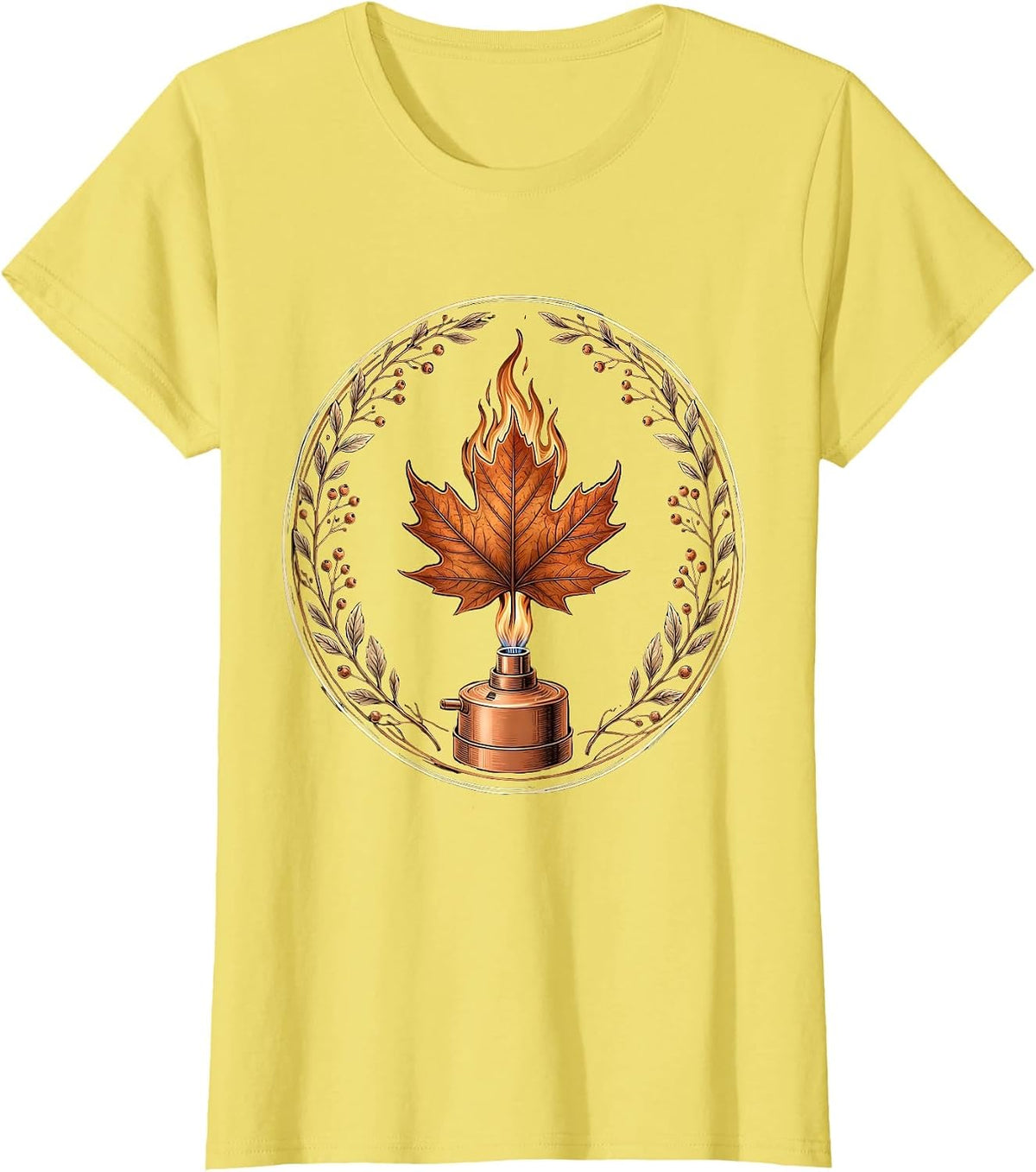 Women's Fall Science Teacher Bunsen Burner Autumn Leaf T-Shirt - Lemon Yellow