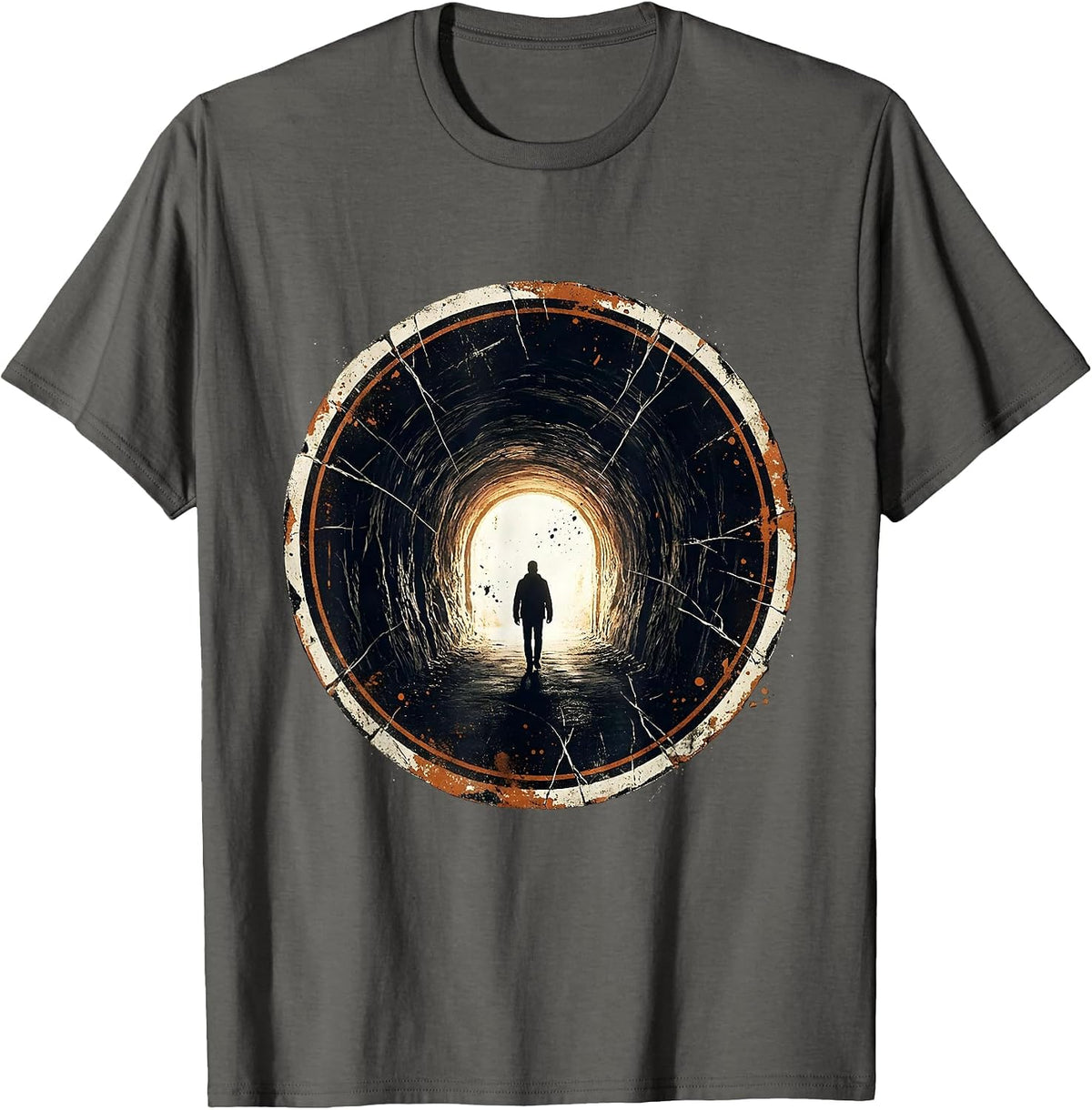 Faith Over Fear Dark Tunnel Toward the Light T-Shirt - Asphalt Grey