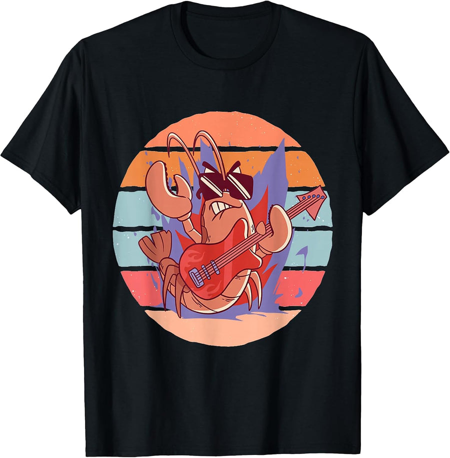 Rock Lobster Music Lover Musical Lobster Guitar Playing T-Shirt, Men, Black, Small - As Pictured