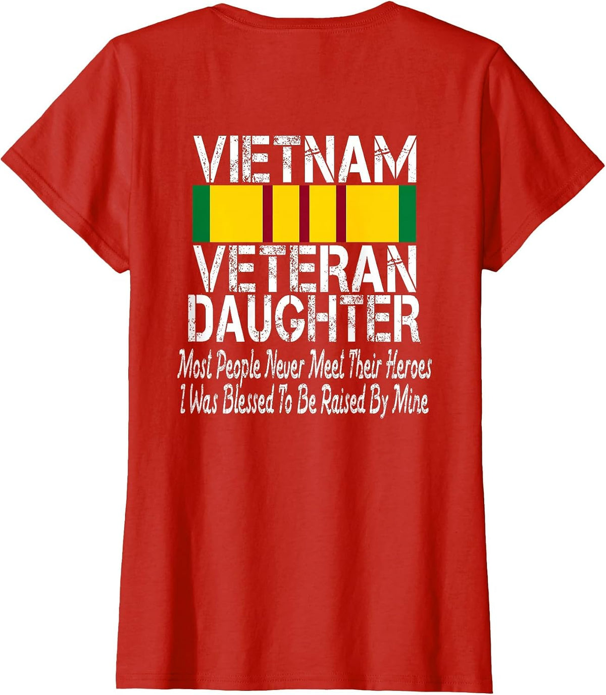 (Print on Back) Vintage Proud Vietnam Veteran Daughter T-Shirt - Red