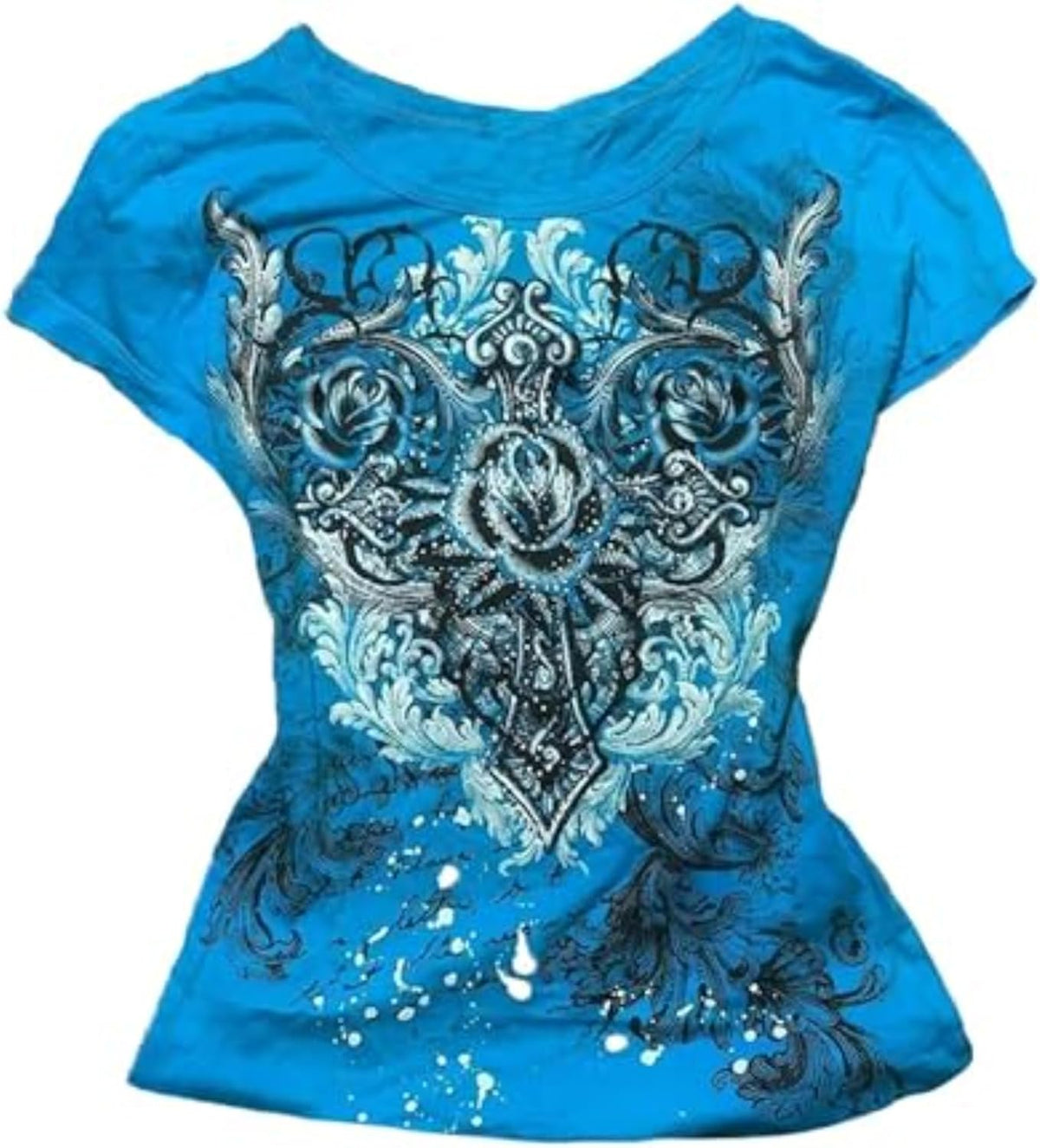 Grunge Shirts Emo Clothes Teen Girls Vintage Graphic Tee Y2k 2000s Goth Top Women Mcbling Short Sleeve Streetwear - Blue