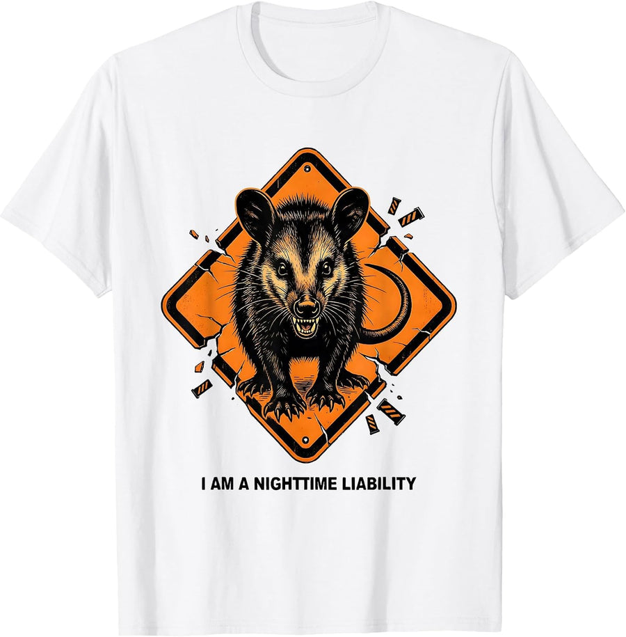 Men's I Am A Nighttime Liability Funny Opossum Meme Animal Lover T-Shirt - White
