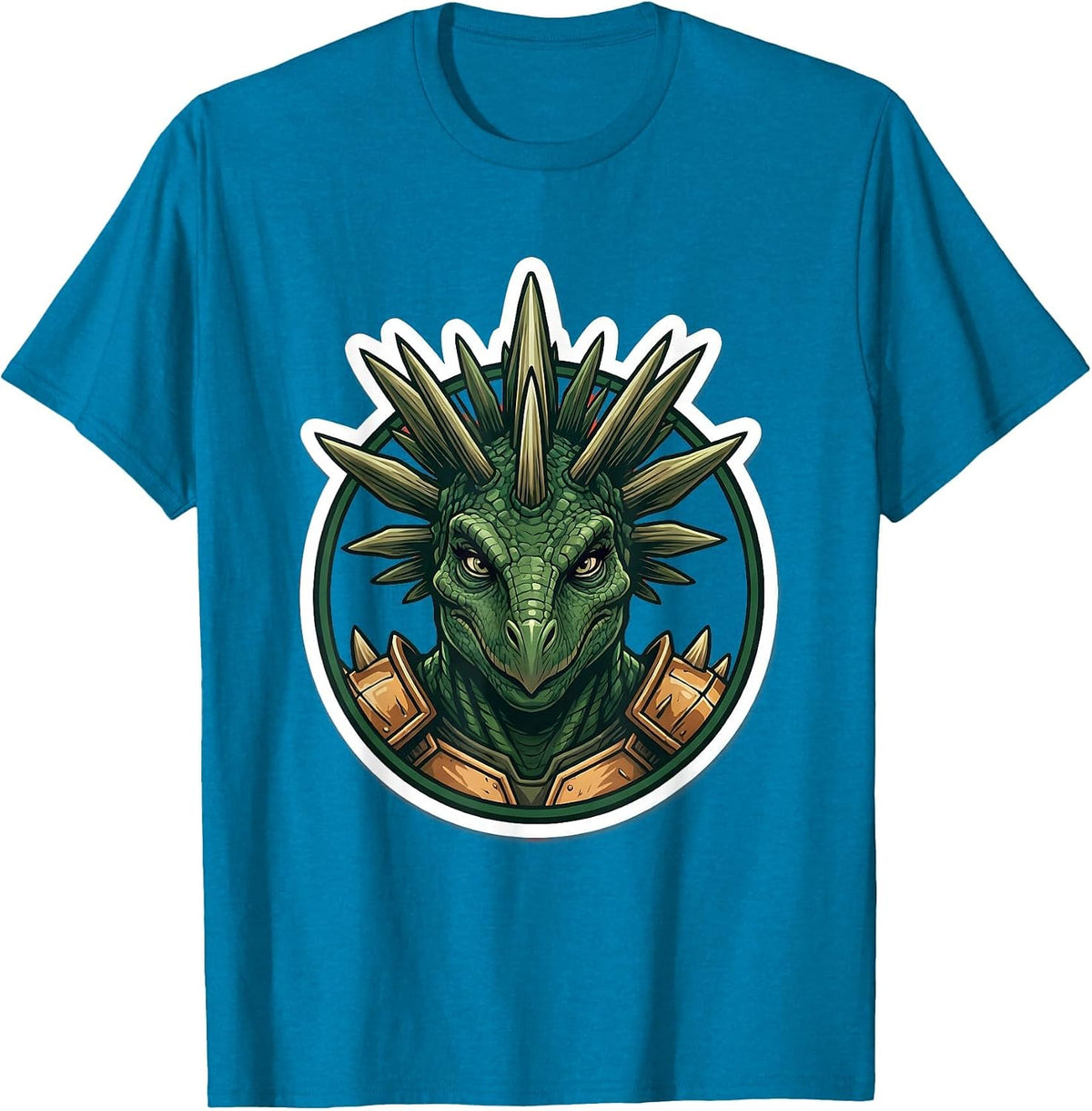 Stegosaurus Mohawk Dino Punk Rock Illustration T-Shirt - Sapphire Blue