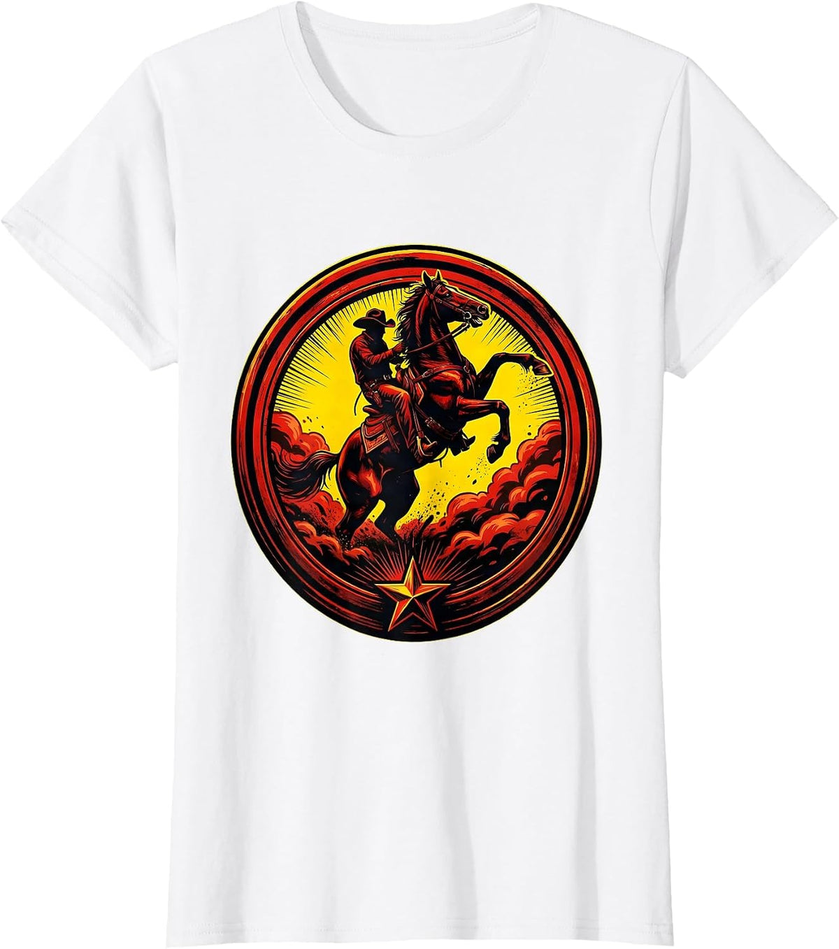 Women's Rearing Horse Dust Cloud Cowboy Graphic Tee T-Shirt - White