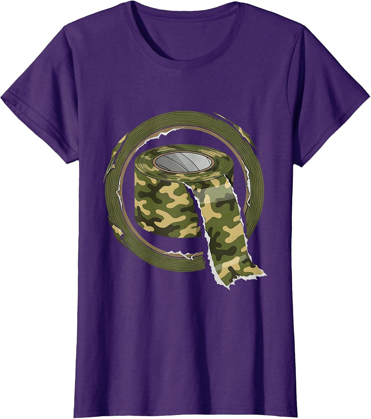 Women's Camo Duck Tape Roll Unrolling Graphic Tee T-Shirt - Purple
