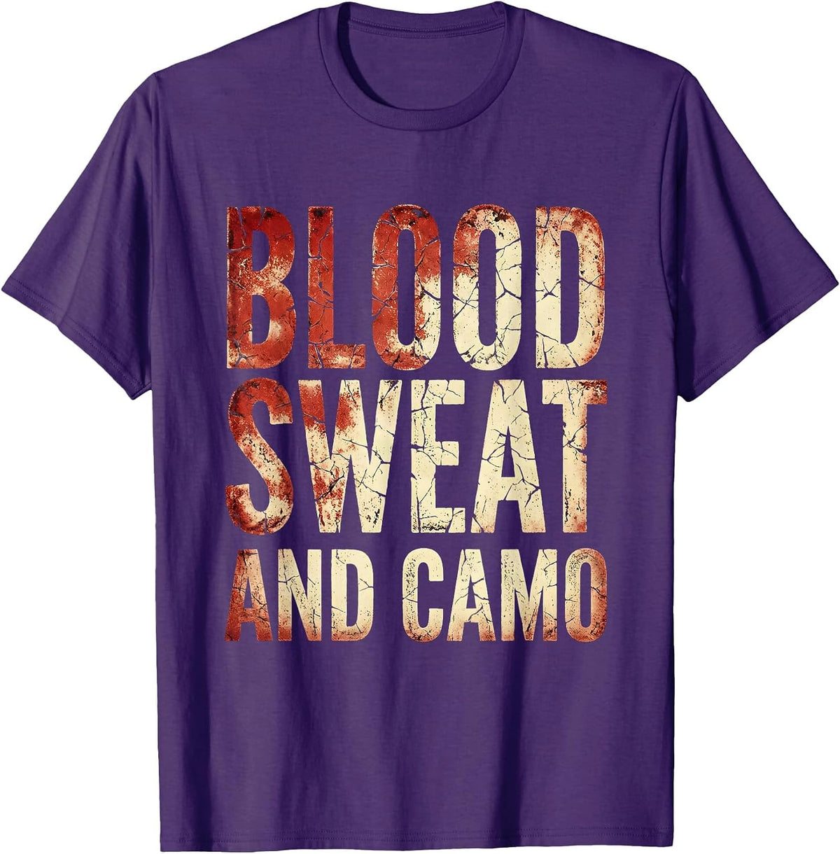Men's Blood Sweat and Camo Hunting Design T-Shirt - Purple
