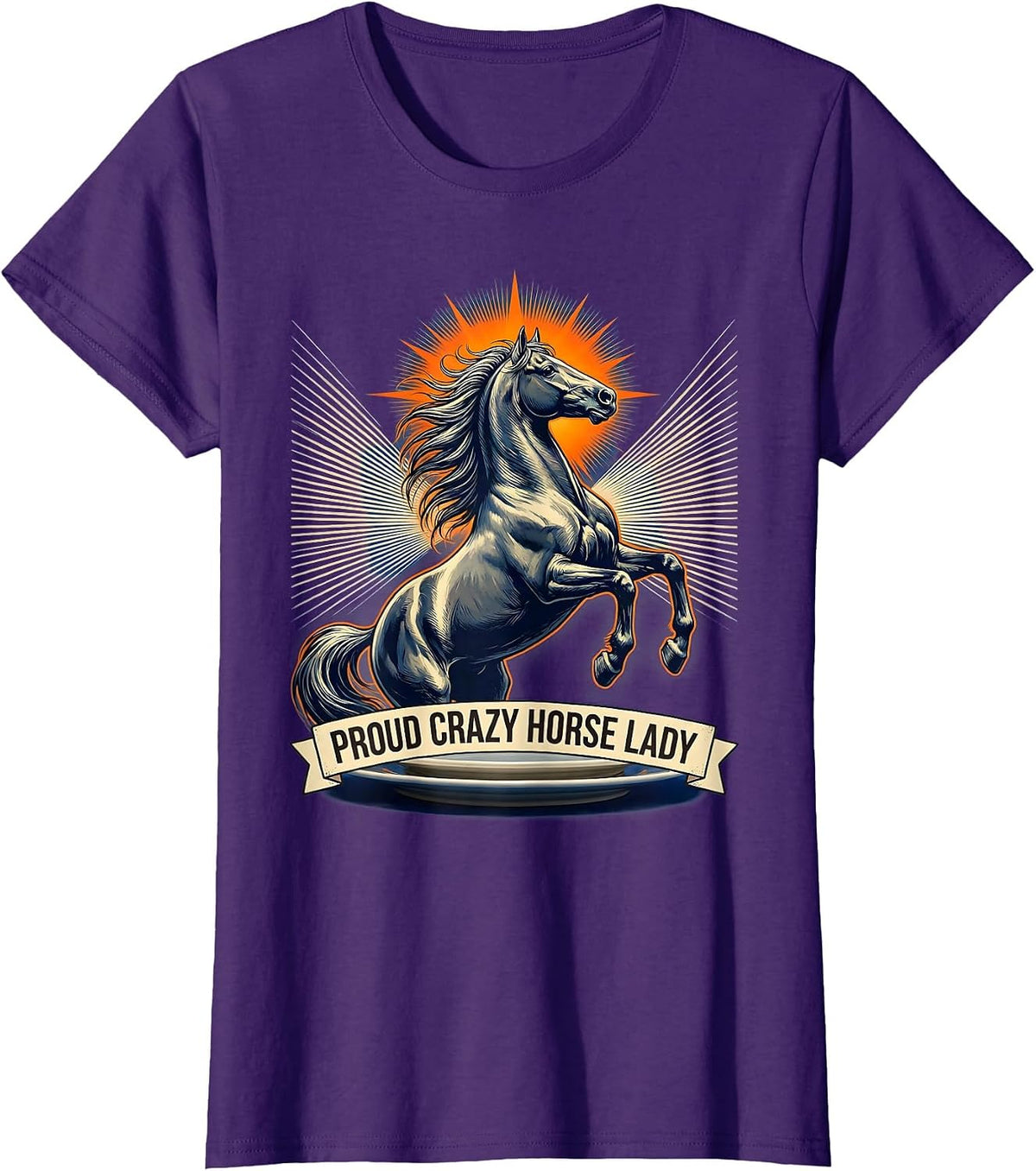 Women's Proud Crazy Horse Lady Equestrian Design T-Shirt - Purple