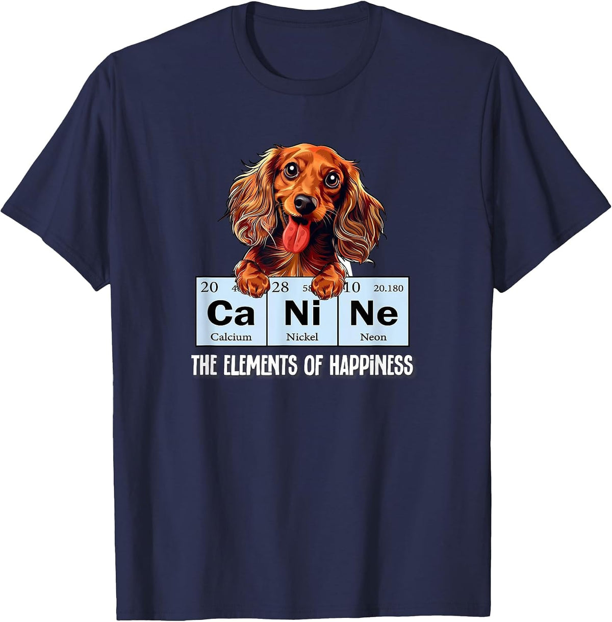 Funny Elements of Happiness Long Haired Dachshund Lover T-Shirt - Navy Blue