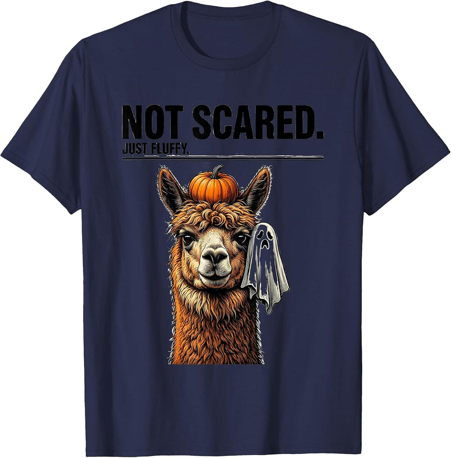 Not Scared Just Fluffy Funny Llama Halloween Novelty T-Shirt - Navy Blue