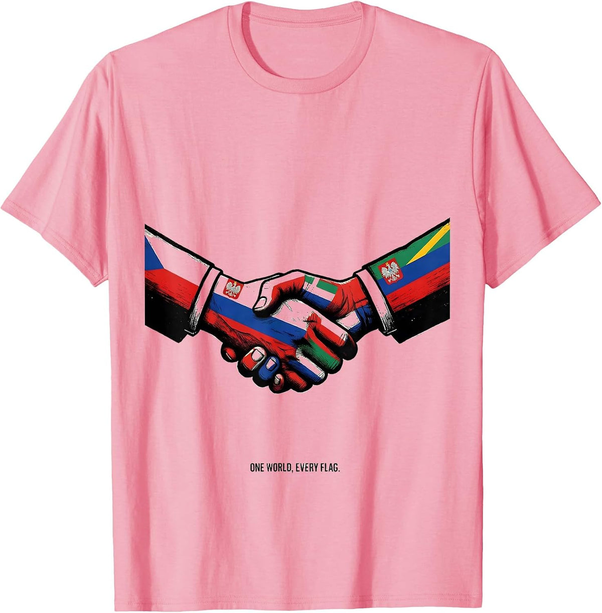 Men's One World Every Flag Geography Lover World Traveler T-Shirt - Pink
