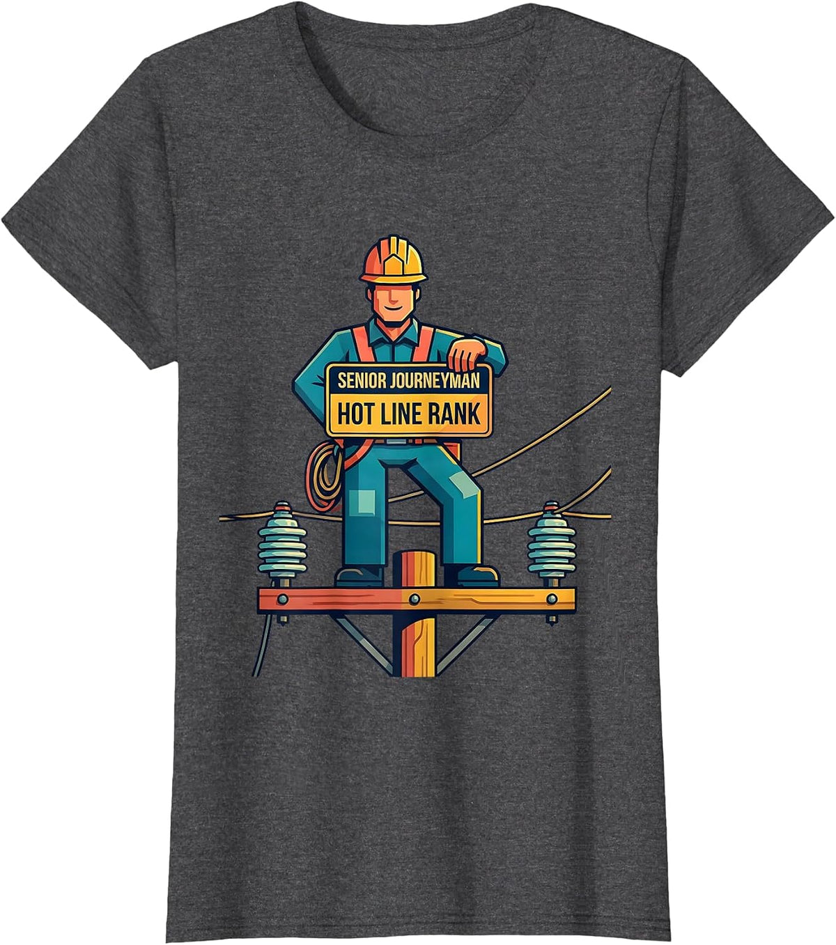 Women's Senior Journeyman Hot Line Rank Funny Electrician Lineman T-Shirt - Dark Heather Grey
