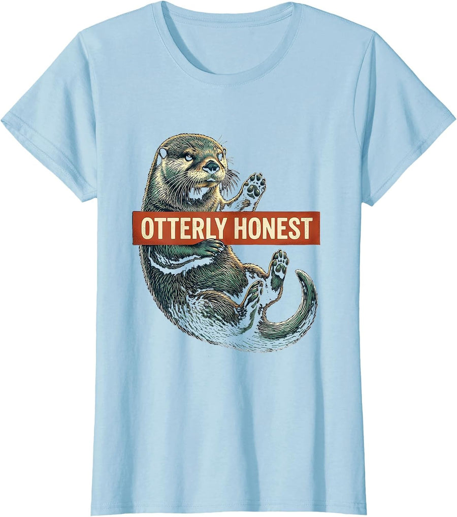 Otterly Honest Funny Otter Lover Humor Gift For Otter T-Shirt, Women, Baby Blue, 3X-Large - As Pictured