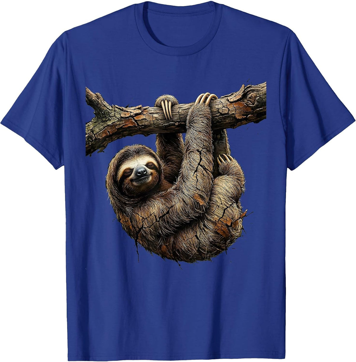 Sleepy Sloth Hanging From Branch Illustration T-Shirt - Royal Blue
