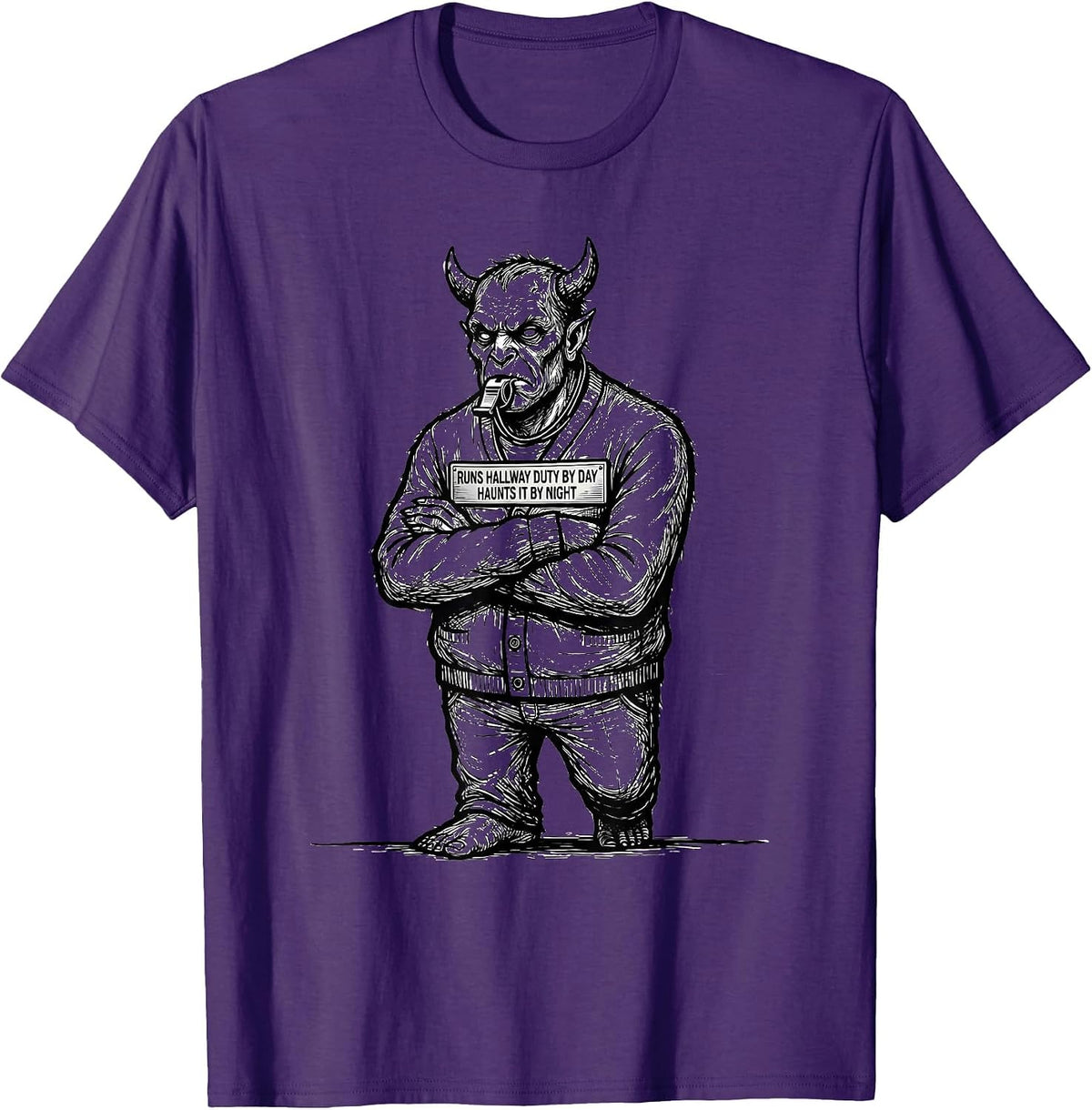 Runs Hallway Duty By Day, Haunts It By Night Monster Teacher T-Shirt - Purple