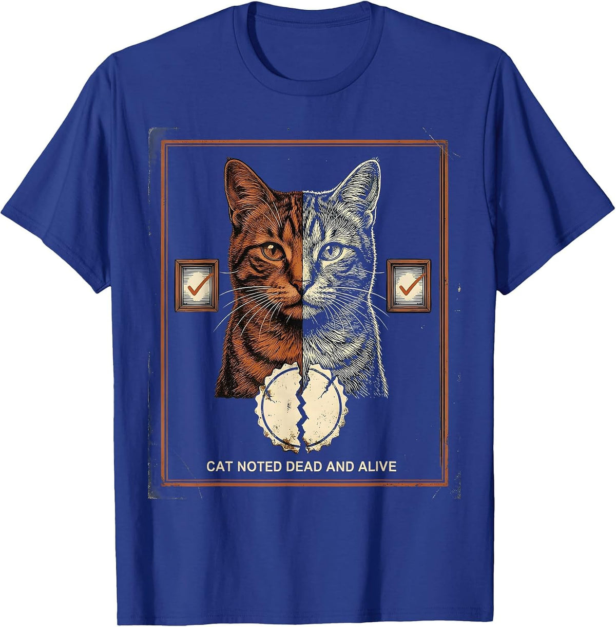 Men's Cat Noted Dead And Alive Vintage Quantum Physics Humor T-Shirt - Royal Blue