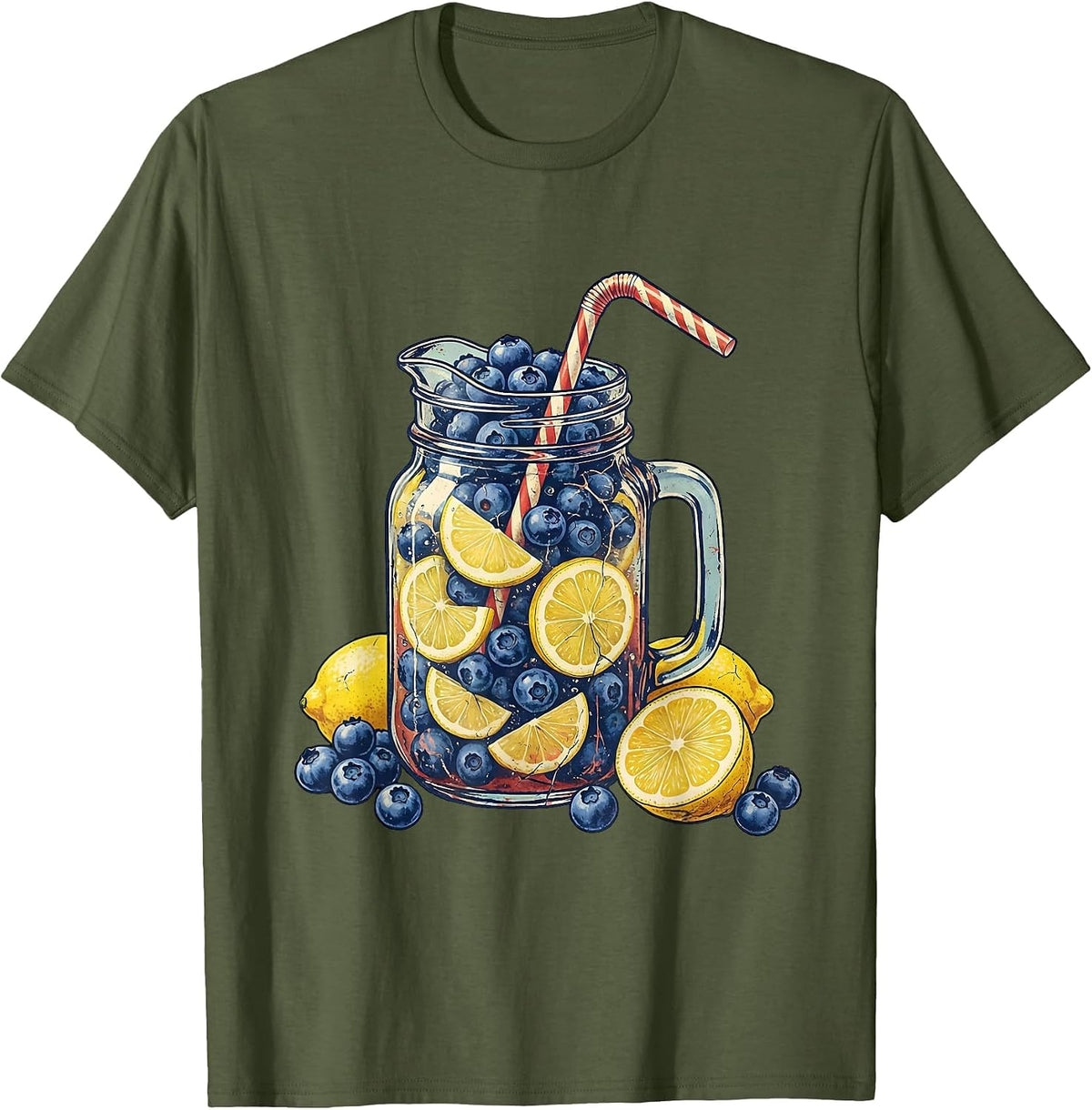 Men's Red White and Blueberry Lemonade Pitcher Graphic T-Shirt - Olive Green