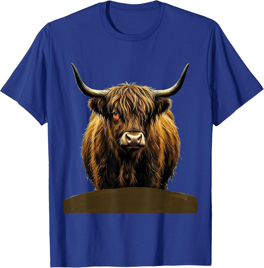 Highland Cow Cute Shaggy Fringe Whimsical Humor T-Shirt - Royal Blue