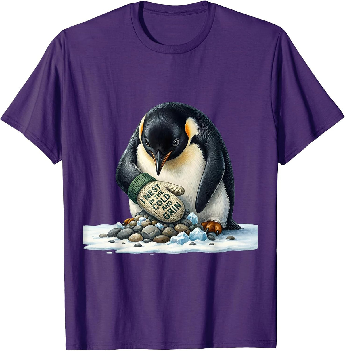 I Nest In The Cold And Grin Funny Penguin Lover Novelty Gift T-Shirt - Purple